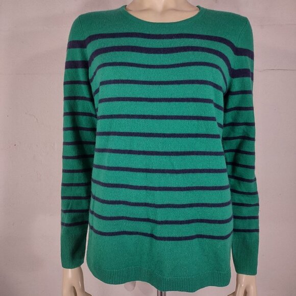 Talbots green blue striped 100% Cashmere pullover sweater ladies Medium - Picture 1 of 7